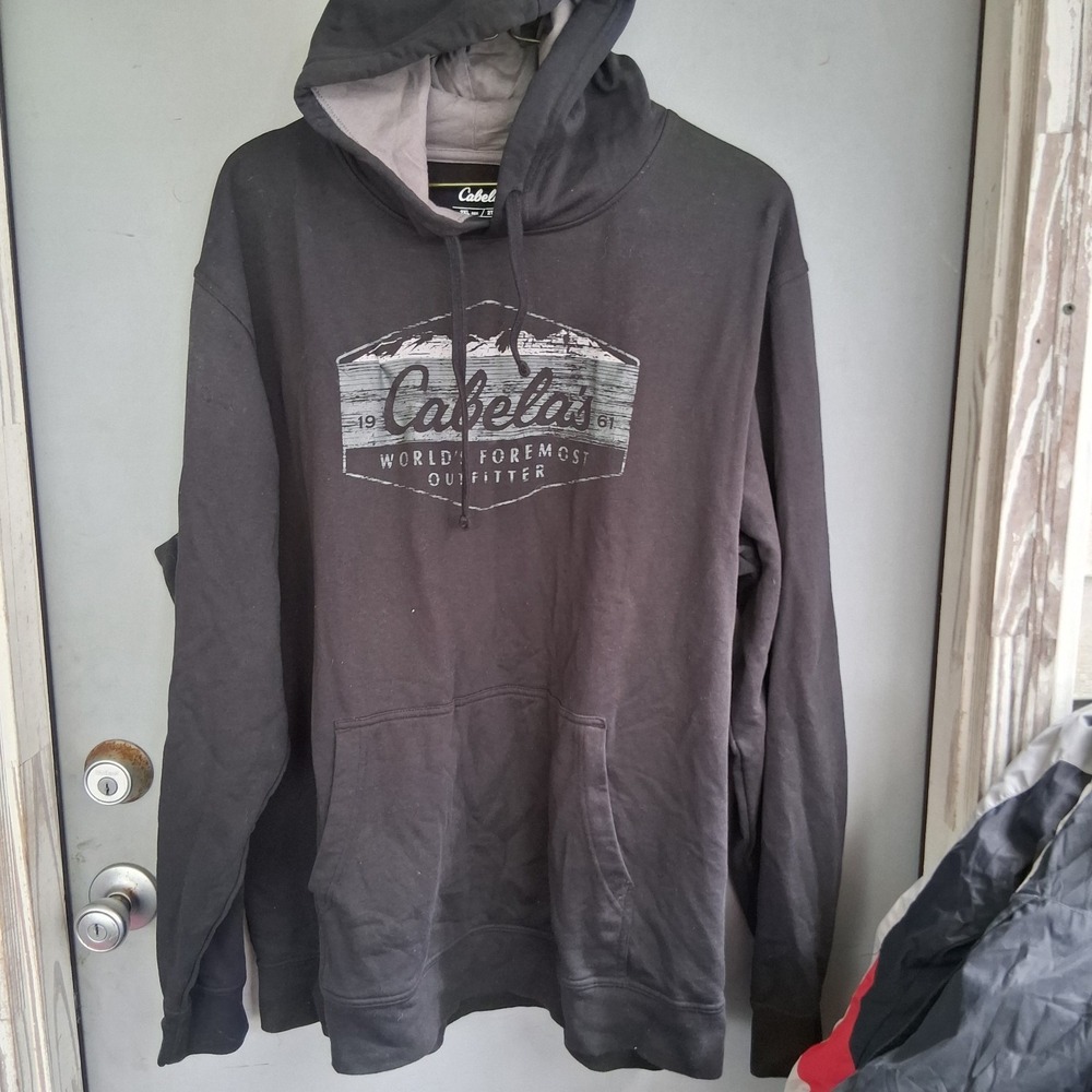 Cabela's Hoodie Sweatshirt Mens Black‎ Pullover Logo Casual Outdoor 2X XXL EUC